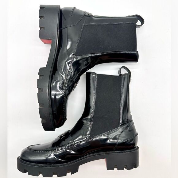 CHRISTIAN LOUBOUTIN Montezu Brushed Leather Ankle Boots Black Lug Sole EU 39 US9 - Picture 9 of 15